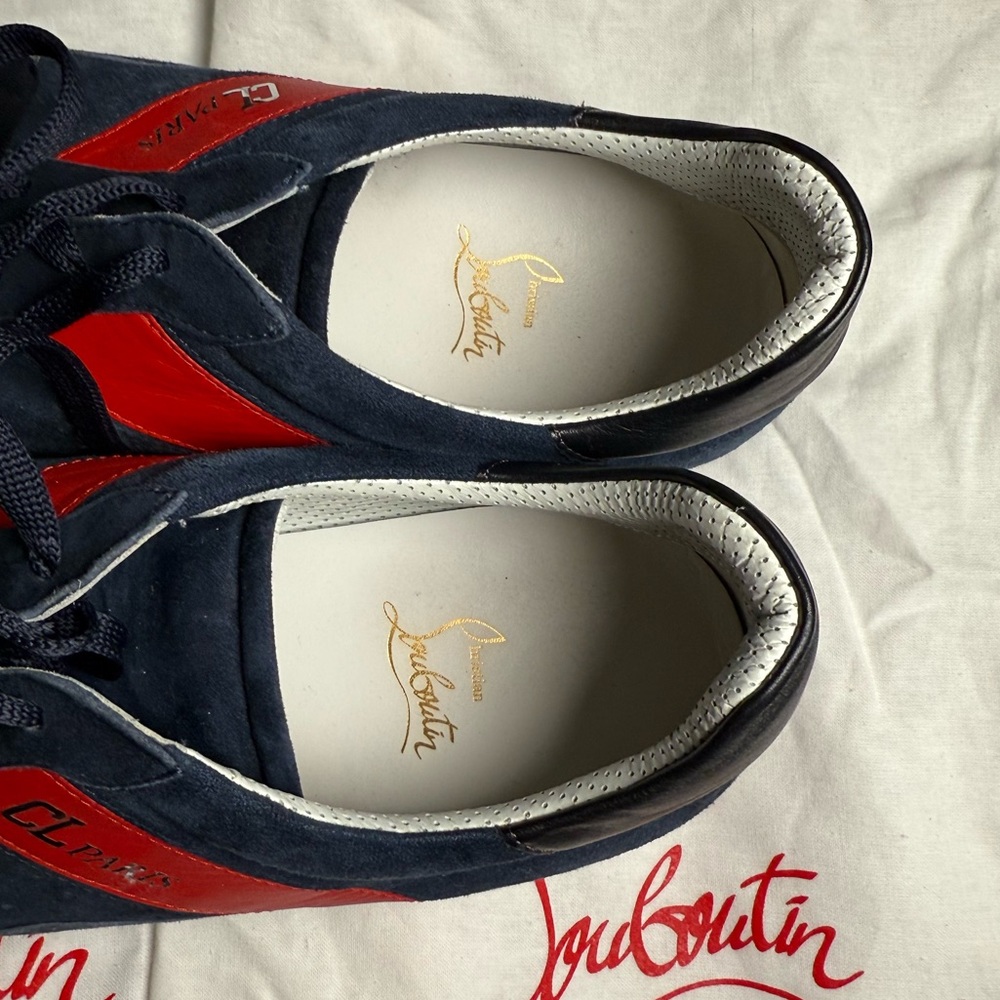 Christian Louboutin Men’s Suede Sneakers – Navy/Red – CL Paris - Picture 3 of 7